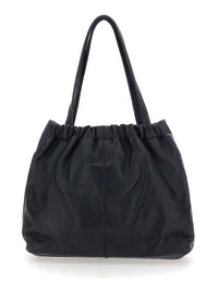 'The Tote' Black Shoulder Bag With Chain Detail On The Front And Drawstring Closure In Leather Woman