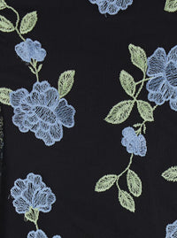 Black High Neck Mini Dress With Semi Sheer Sleeves And All-Over Floral Motif In Tech Fabric Woman