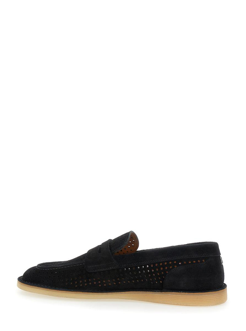 'Florio' Black Loafers With Logo Detail On The Rear And Penny Slot In Suede Woman