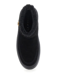 'Yoko' Black Ankle Boots With Love Birds Diamond Cut Patch And Fur Lining In Suede Woman