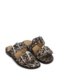 Ganni Feminine Buckle Leopard Print Sandals