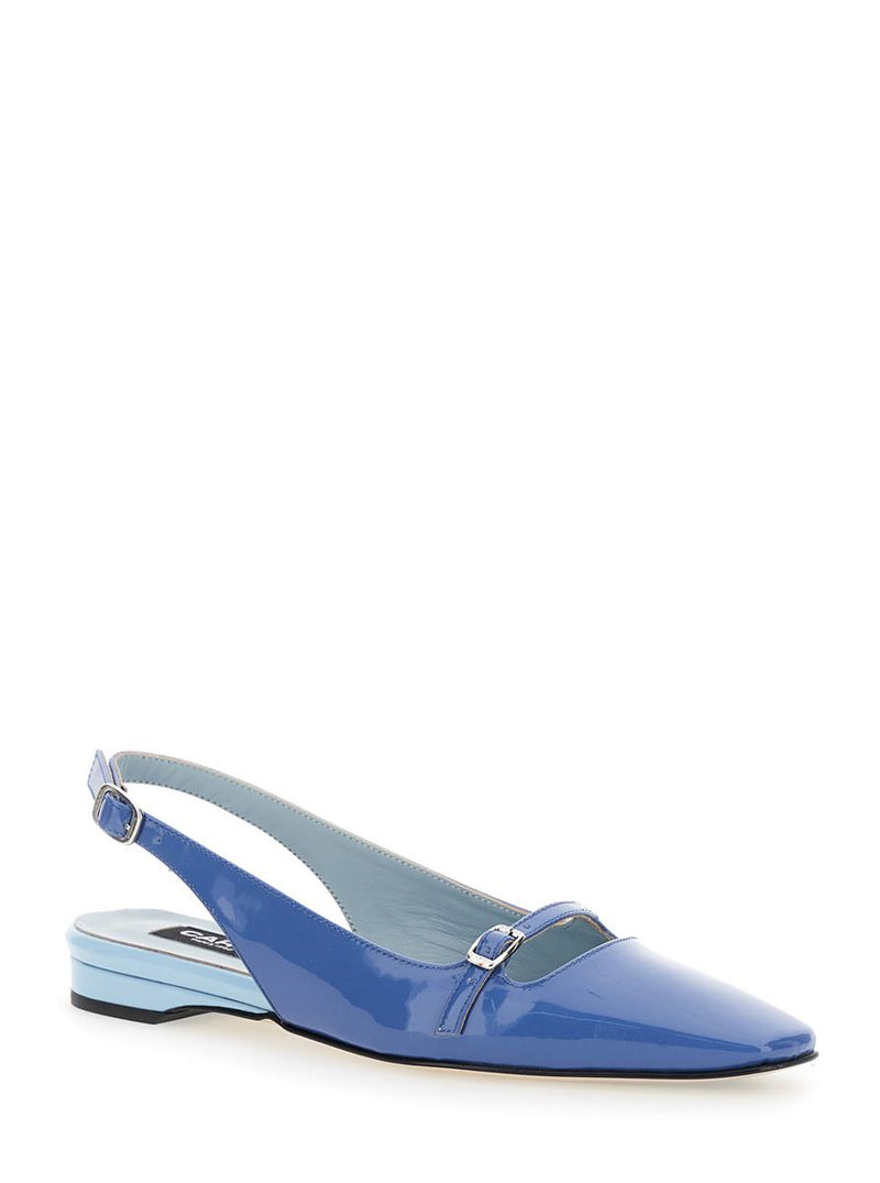 'Ninon' Blue Slingback Ballet Shoes In Leather Woman