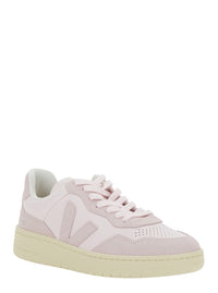 'V90' Pink Sneaker With Side Logo And Perforated Toe In Leather Woman
