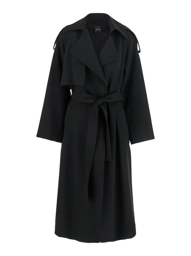 Black Double-Breasted Trench Coat With Matching Belt In Cady Woman