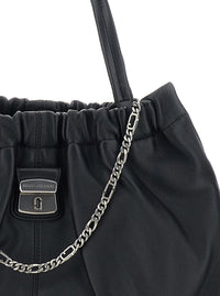 'The Tote' Black Shoulder Bag With Chain Detail On The Front And Drawstring Closure In Leather Woman
