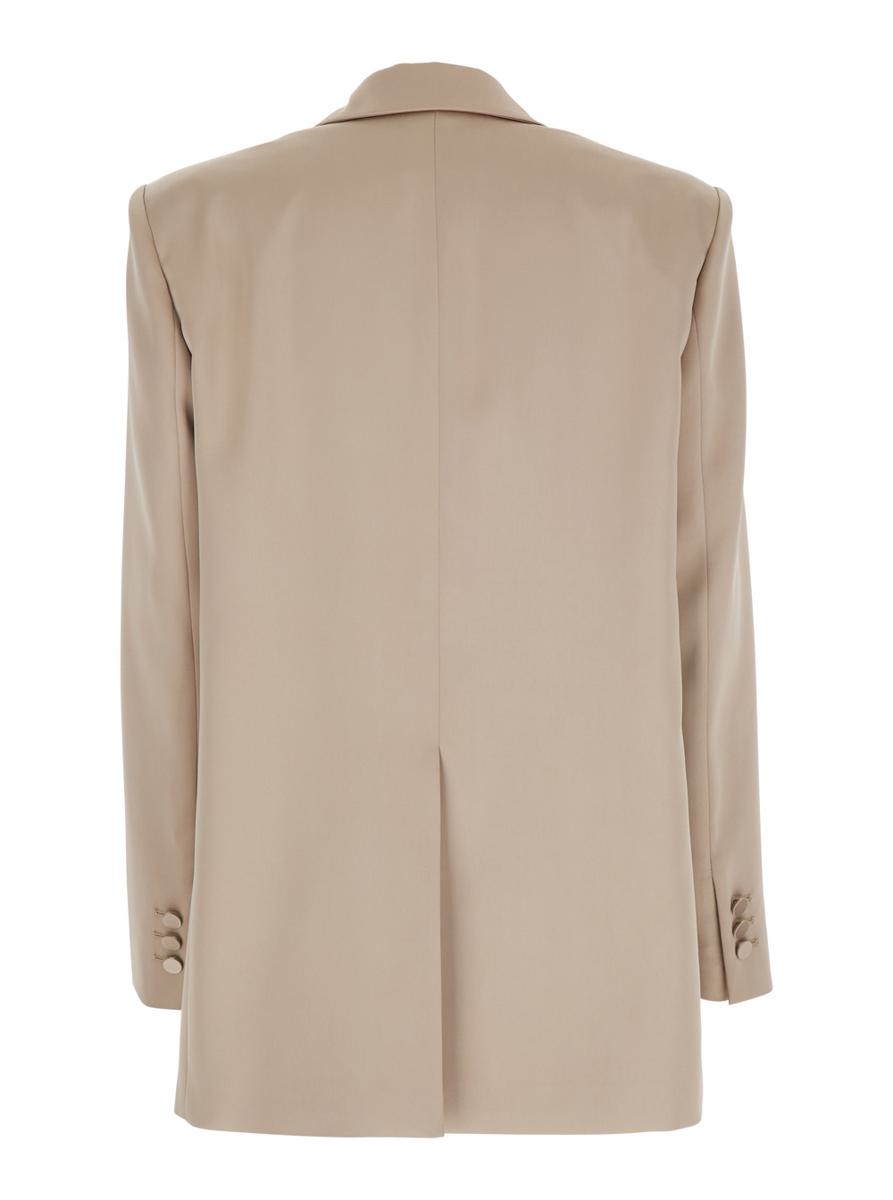 'Guia' Beige Single-Breasted Jacket With Notched Revers And Shoulder Pads In Wool Blend Stretch Woman