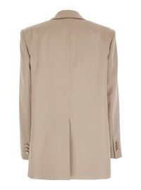 'Guia' Beige Single-Breasted Jacket With Notched Revers And Shoulder Pads In Wool Blend Stretch Woman