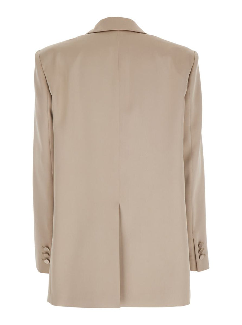'Guia' Beige Single-Breasted Jacket With Notched Revers And Shoulder Pads In Wool Blend Stretch Woman