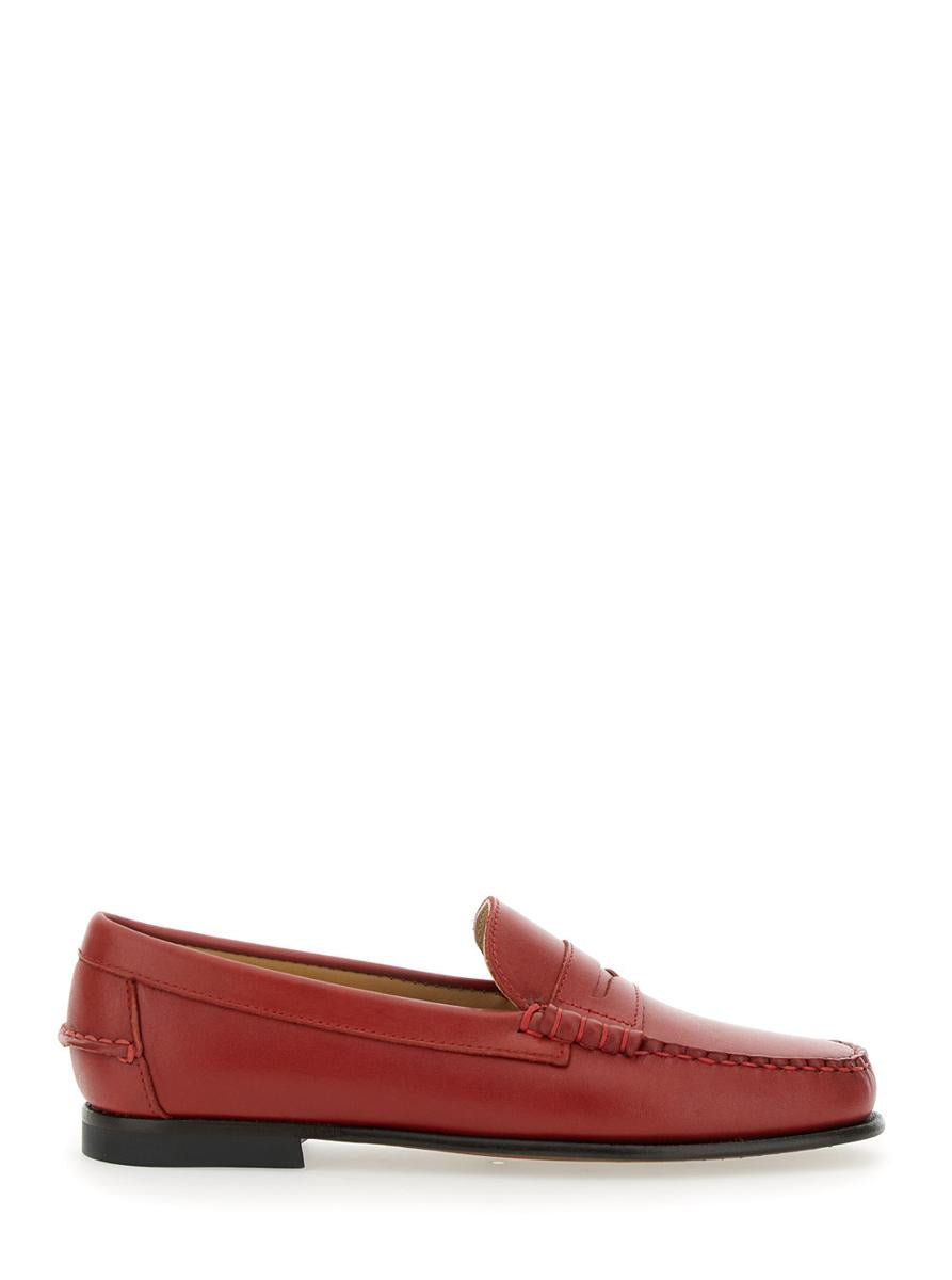'Danielle Pop' Red Loafers With Bevelled Toe And Low Stacked Heel In Leather Woman