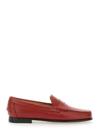 'Danielle Pop' Red Loafers With Bevelled Toe And Low Stacked Heel In Leather Woman