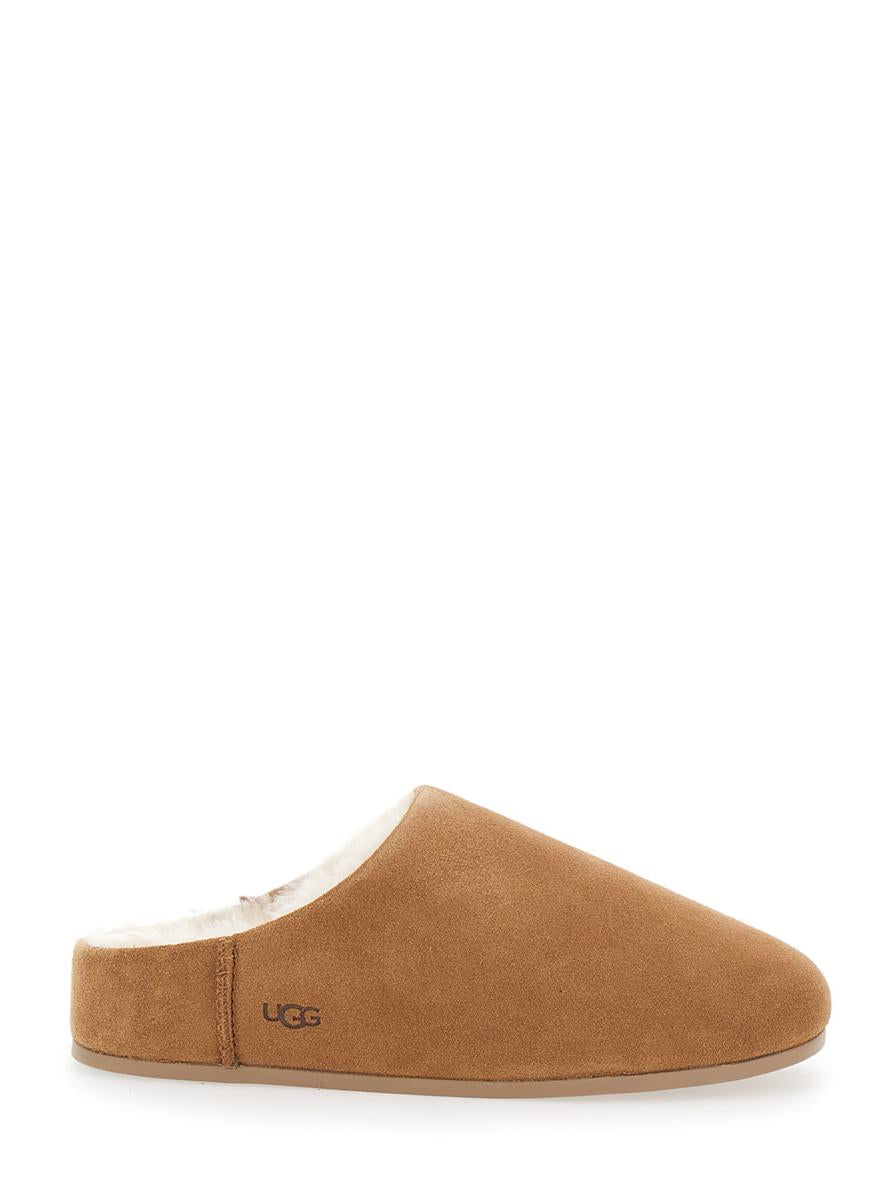 'Elea' Beige Mules With Logo Lettering On The Side And Shearling Lining In Suede Woman