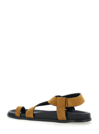 'Siren' Brown Sandals With Metal Buckle Strap And Logo Insole In Suede Woman