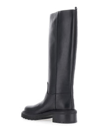 Black Knee-High Slip-On Boots In Grained Leather Woman