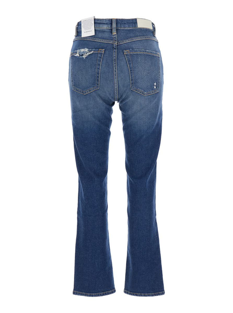 Blue Flared Jeans With Logo Patch On The Rear And Logo Detail On The Rear In Denim Woman