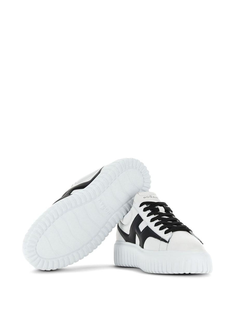 Hogan H-Stripes Sneakers In Black And White Sheepskin Leather