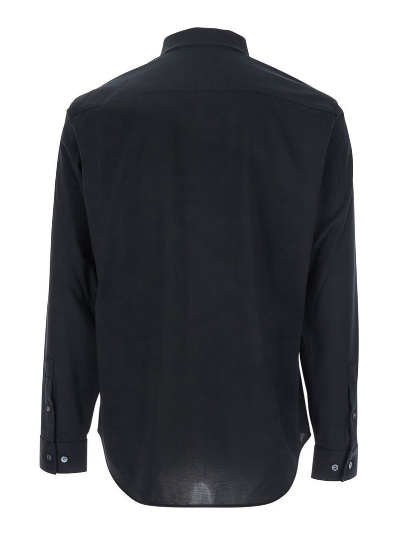 'Sylvain' Black Shirt With Pointed Collar In Cotton Blend Man