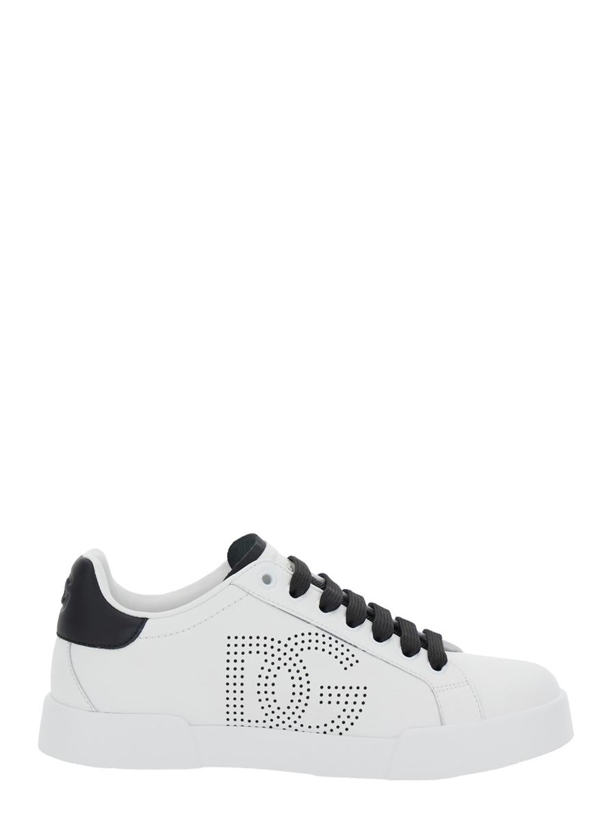 'Portofino Light' White Sneakers With Perforated Logo On The Side And Logo Patch On The Tongue In Leather Woman