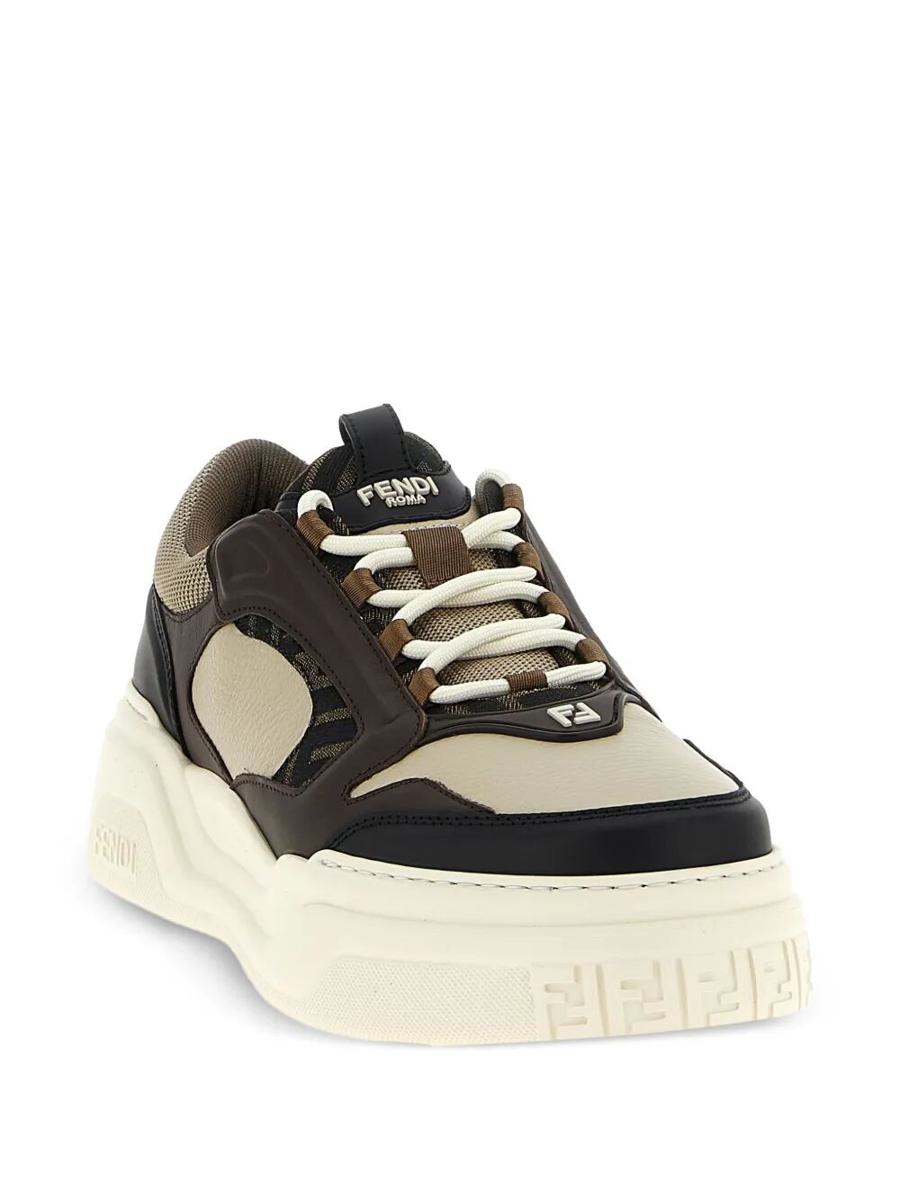 Fendi Force Leather Sneakers With Ff Jacquard And Mesh Details Shoes