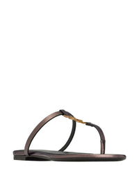 Saint Laurent Cassandre Leather Thong Sandals
