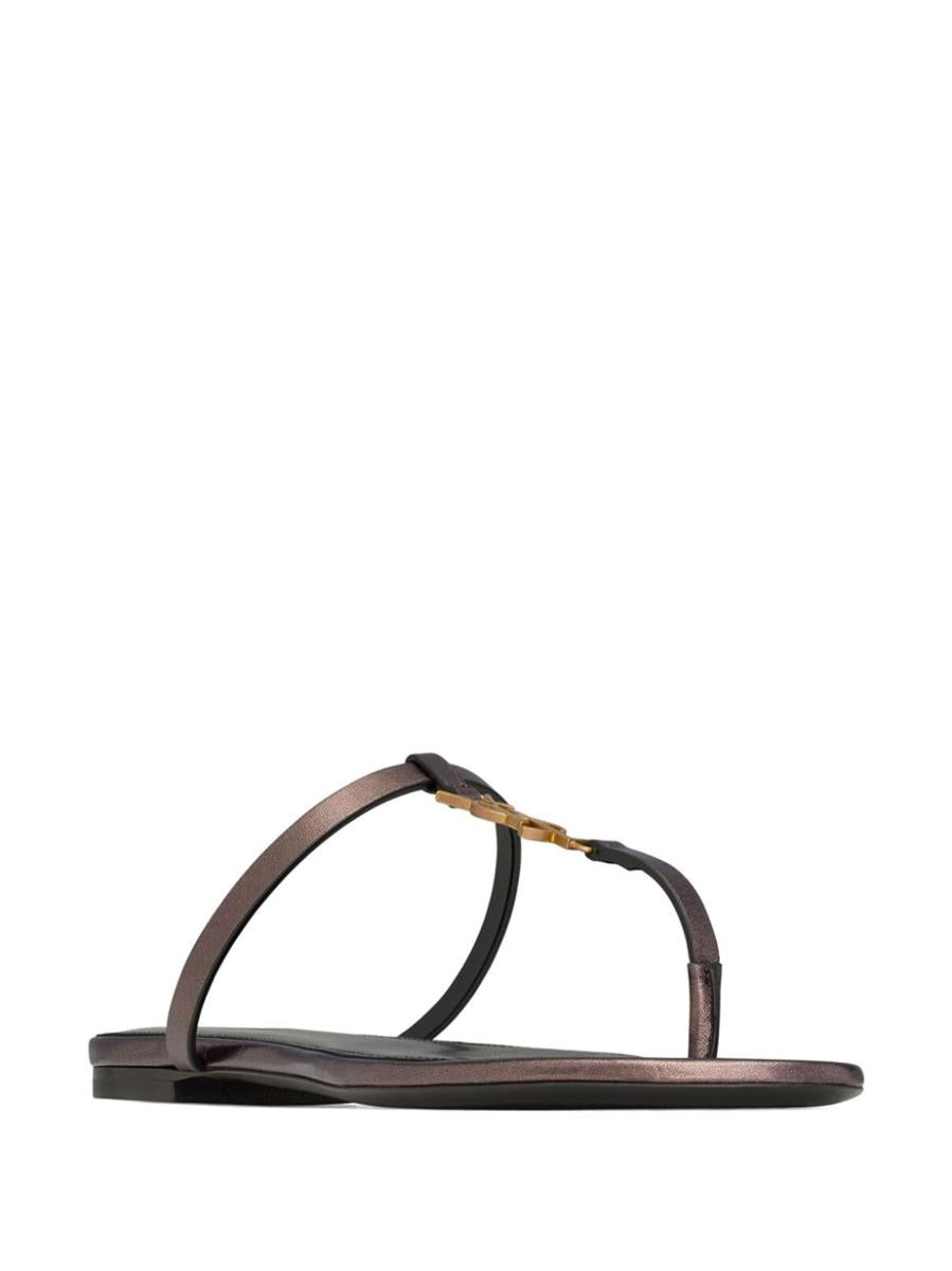 Saint Laurent Cassandre Leather Thong Sandals