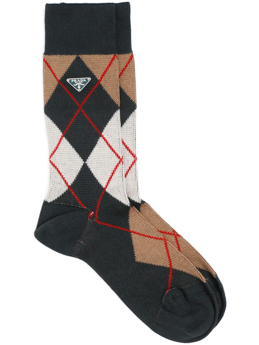 Prada Argyle-Check Crew Socks