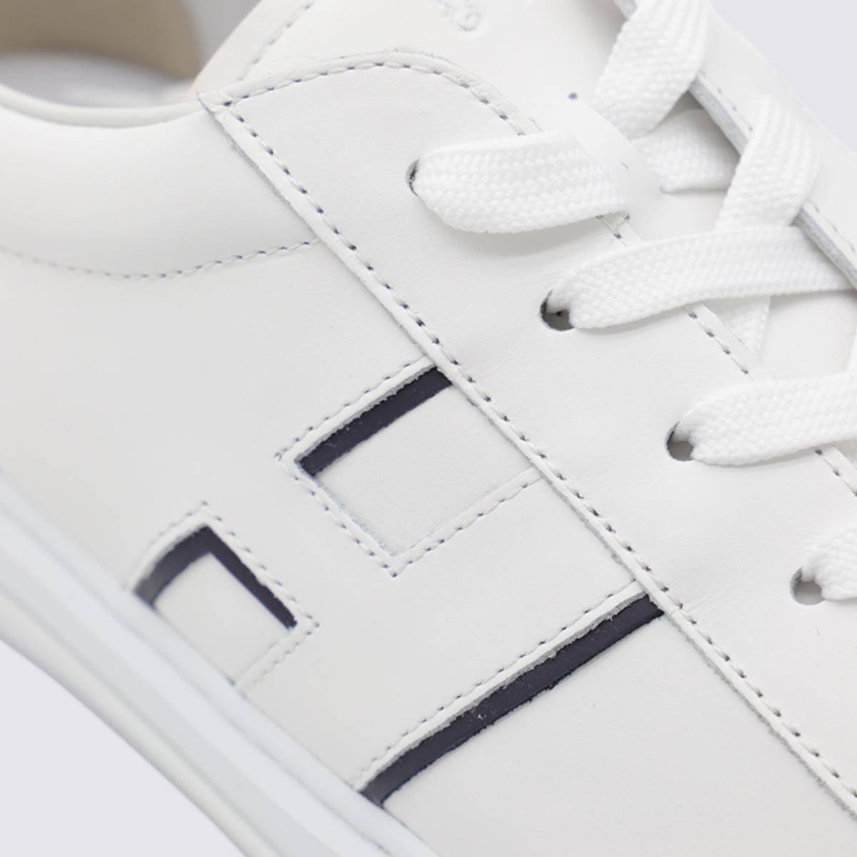 Hogan White And Navy Blue Leather Sneakers
