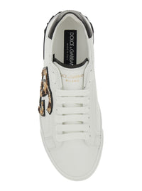 White Low Top Sneaker With Animal-Motif Logo In Leather Woman
