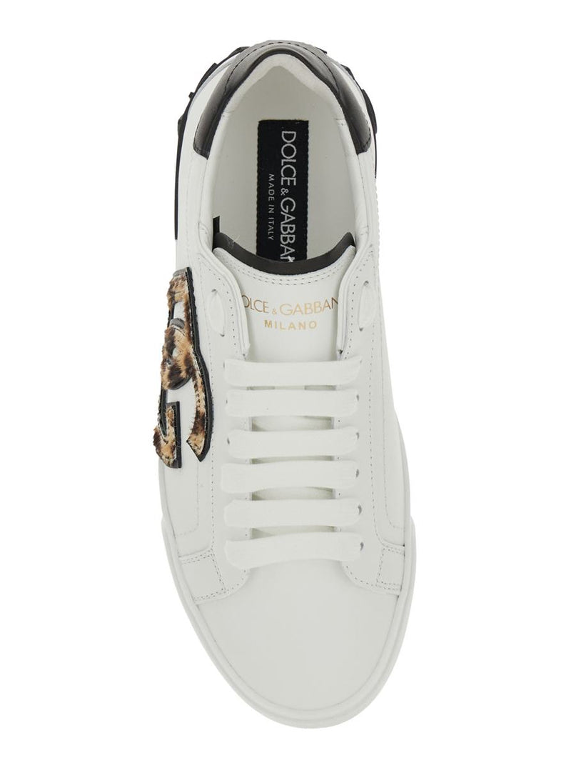 White Low Top Sneaker With Animal-Motif Logo In Leather Woman