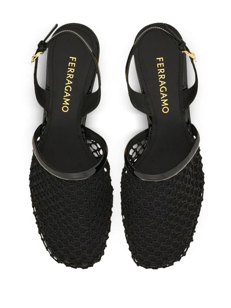 Salvatore Ferragamo Kay 40 Mesh And Leather Slingback Shoes