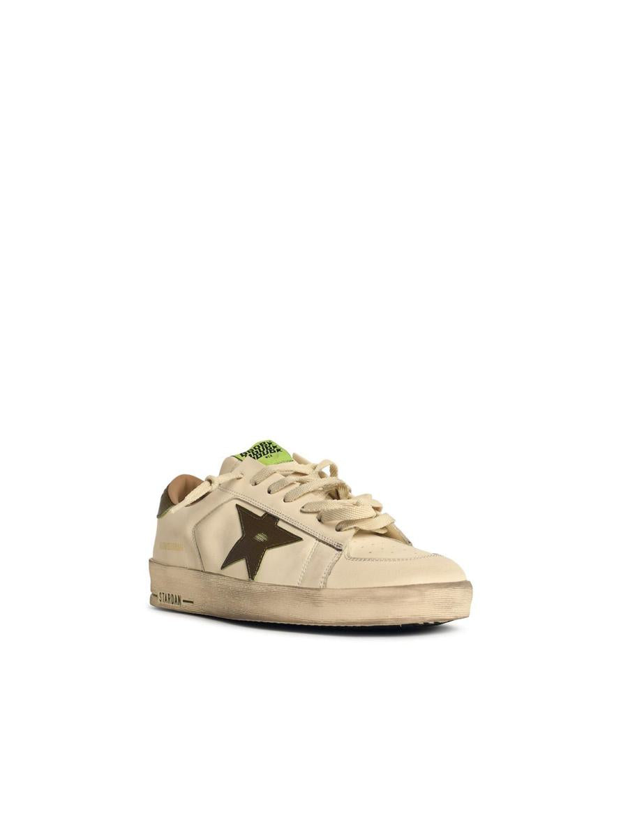 Golden Goose 'Stardan' White Leather Sneakers With Green Star And Heel