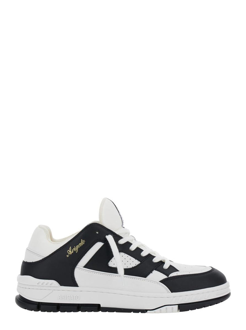 'Area Lo' Black And White Low Top Sneakers With Laminated Leather In Leather Blend Man