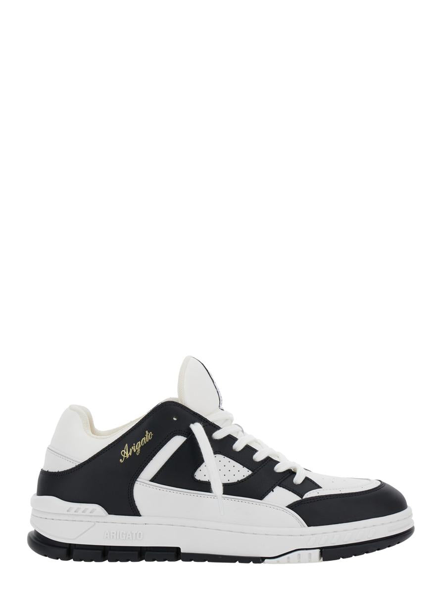 'Area Lo' Black And White Low Top Sneakers With Laminated Leather In Leather Blend Man