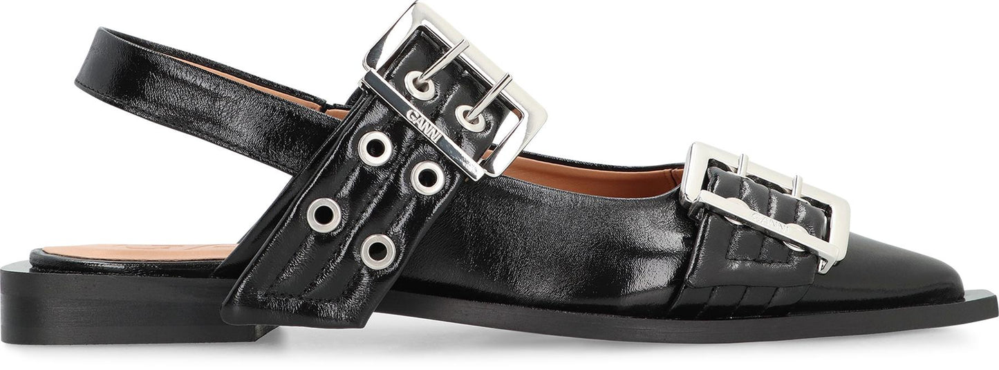 Ganni Feminine Buckle  Faux Leather Slingback Pumps