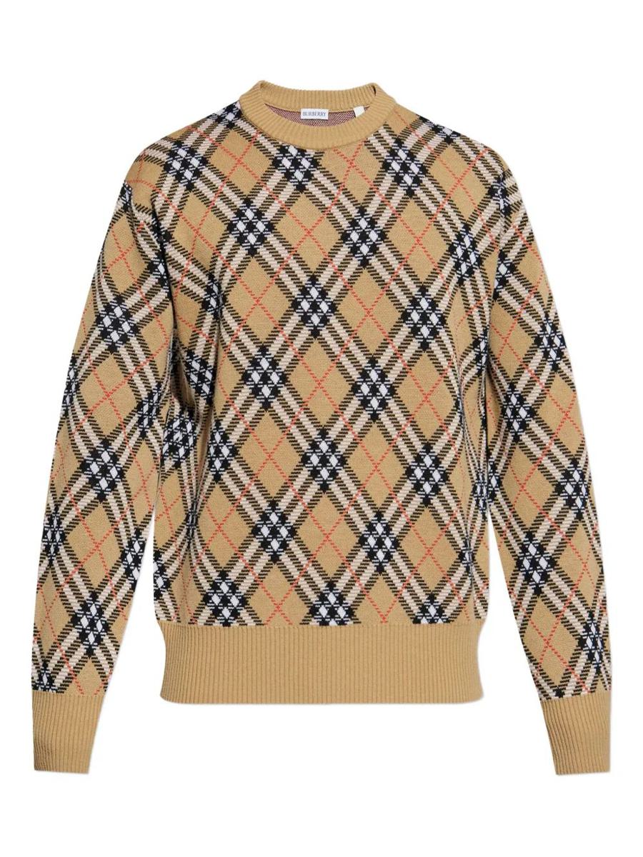 Burberry Check-Pattern Wool Crew Neck Sweater Clothing