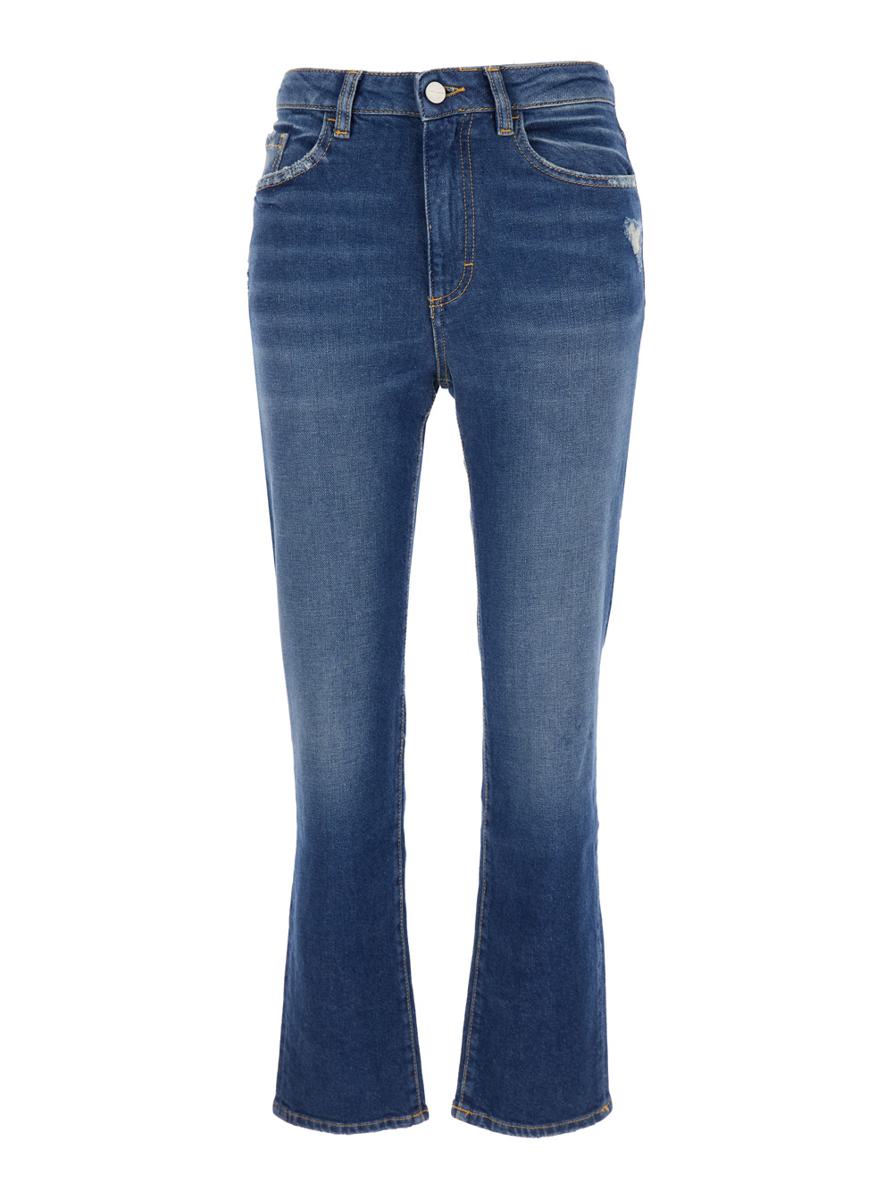 Blue Flared Jeans With Logo Patch On The Rear And Logo Detail On The Rear In Denim Woman