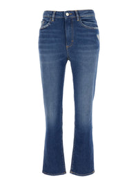 Blue Flared Jeans With Logo Patch On The Rear And Logo Detail On The Rear In Denim Woman