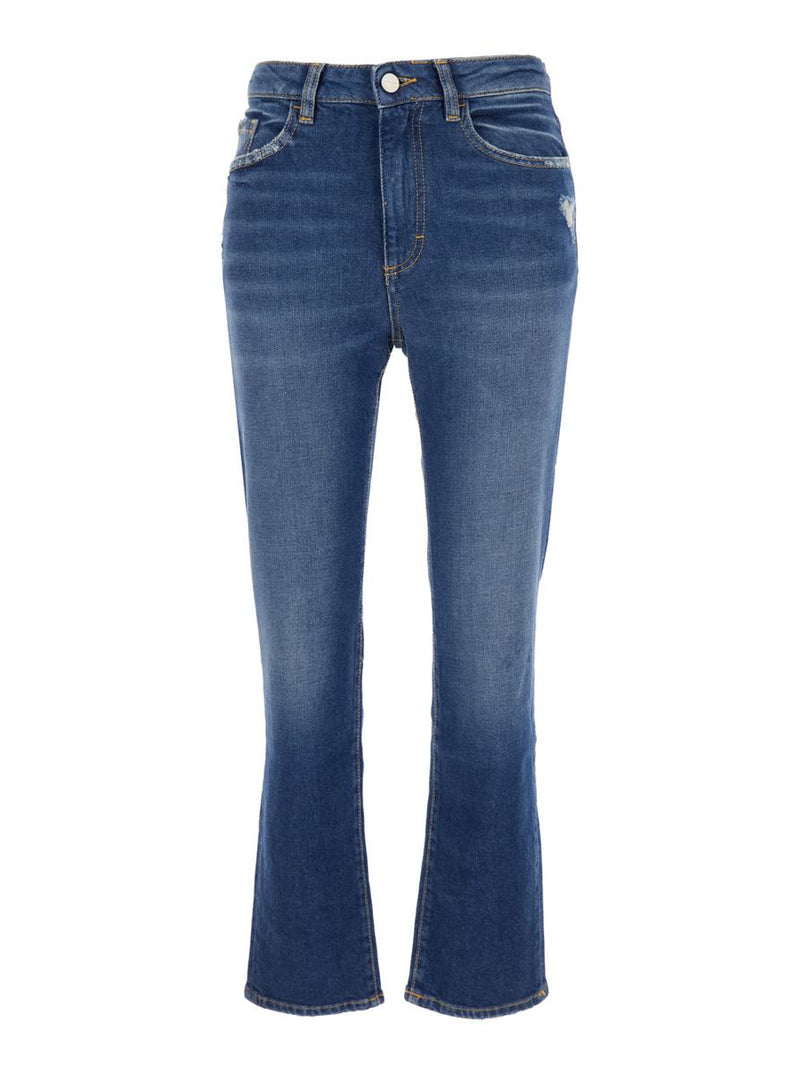 Blue Flared Jeans With Logo Patch On The Rear And Logo Detail On The Rear In Denim Woman