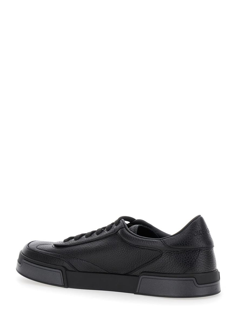 'Portofino' Black Sneaker With Logo Print On The Sole In Hammered Leather Man
