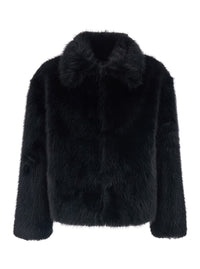 Black Jacket With Classic Collar In Faux Fur Man