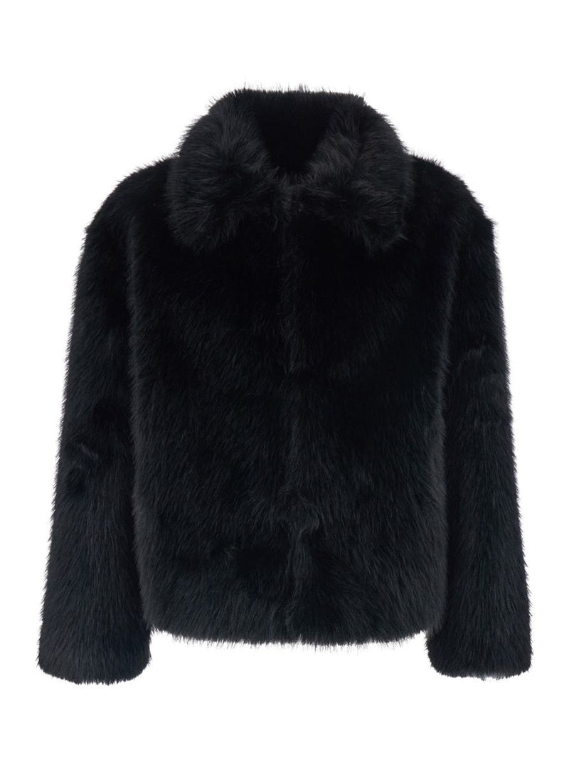 Black Jacket With Classic Collar In Faux Fur Man