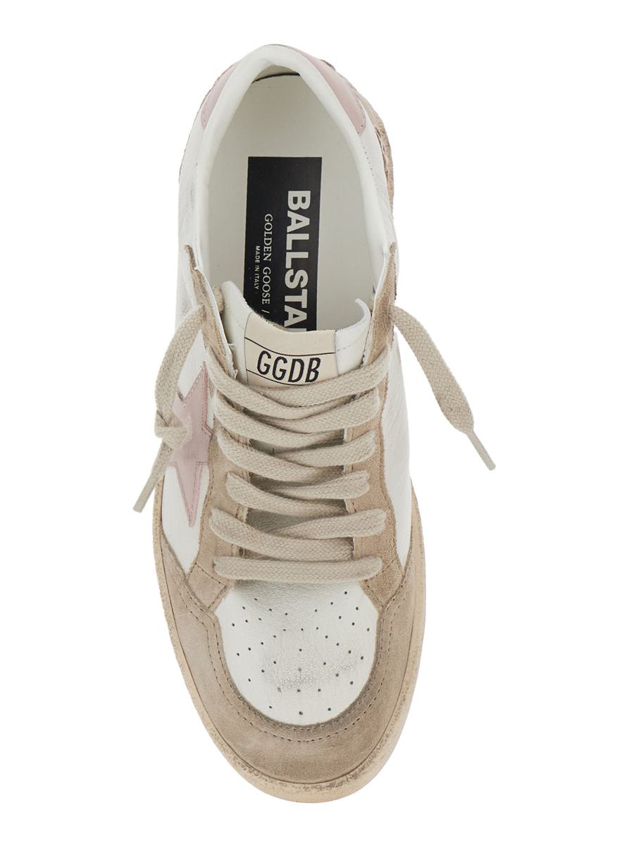 'Ballstar' White Low Top Sneakers With Glittered Star Patch On The Side And Glittered Heel With Logo Lettering In Leather Woman