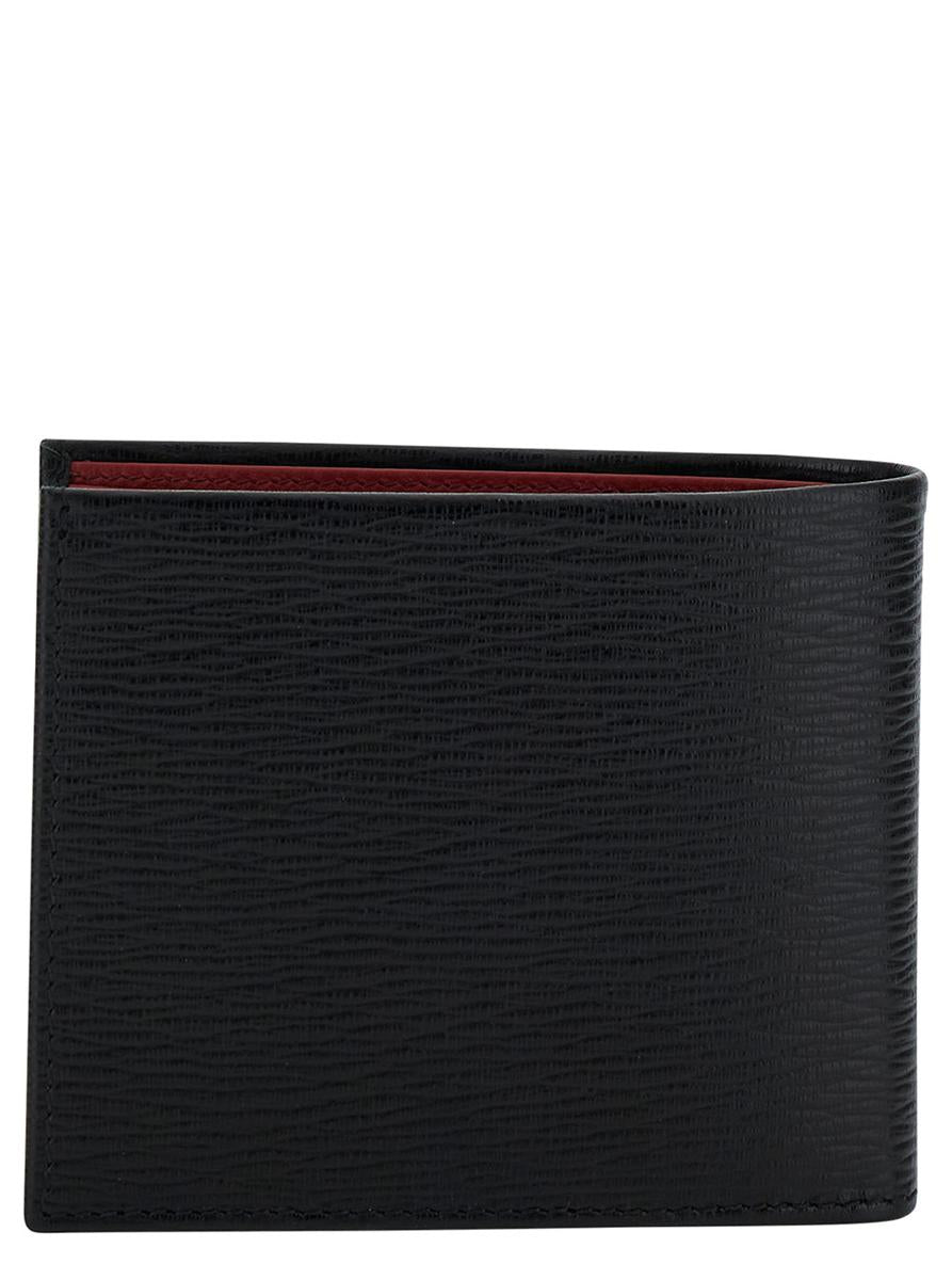Revival Gancini Black Wallet In Textured Leather Man Salvatore Ferragamo
