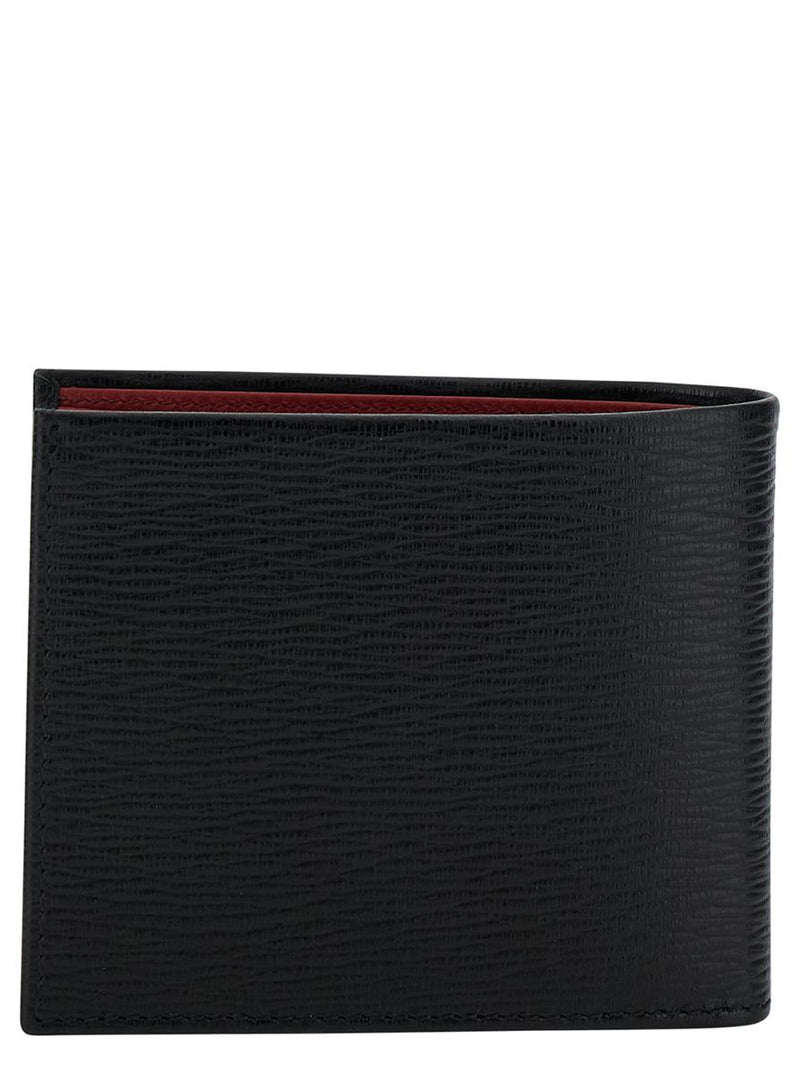 Revival Gancini Black Wallet In Textured Leather Man Salvatore Ferragamo