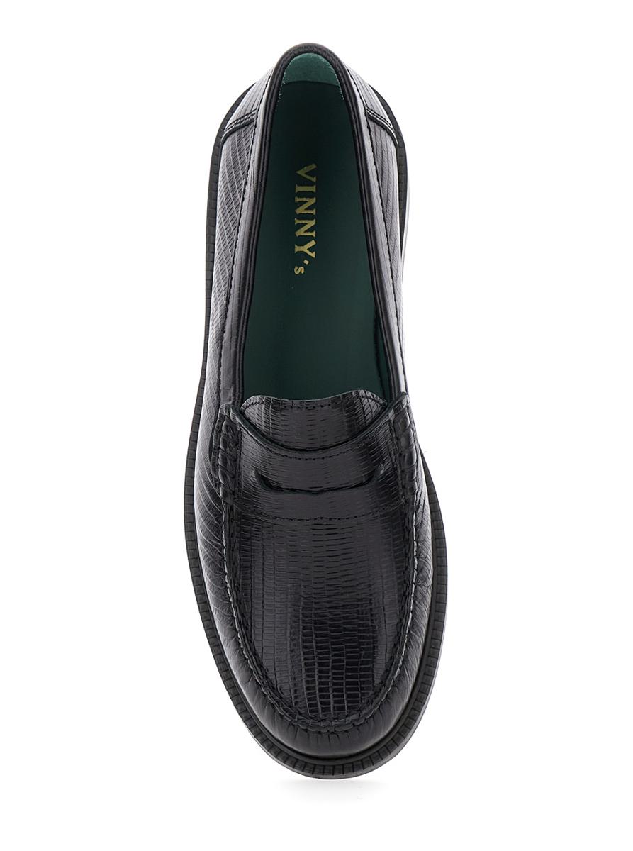Black Loafers With Embossed Lizard Effect And Almond Toe In Leather Man