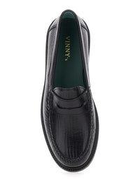 Black Loafers With Embossed Lizard Effect And Almond Toe In Leather Man