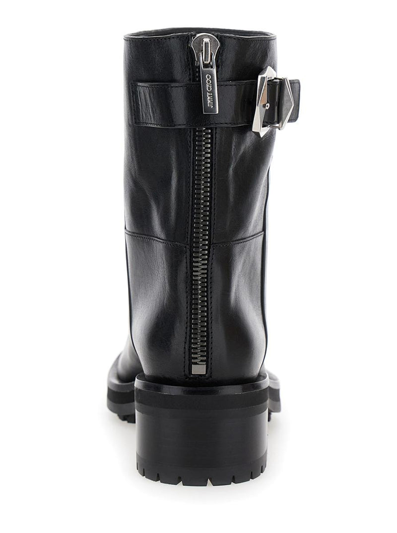 'Brooklyn' Black Ankle Boots With Buckle In Smooth Leather Woman