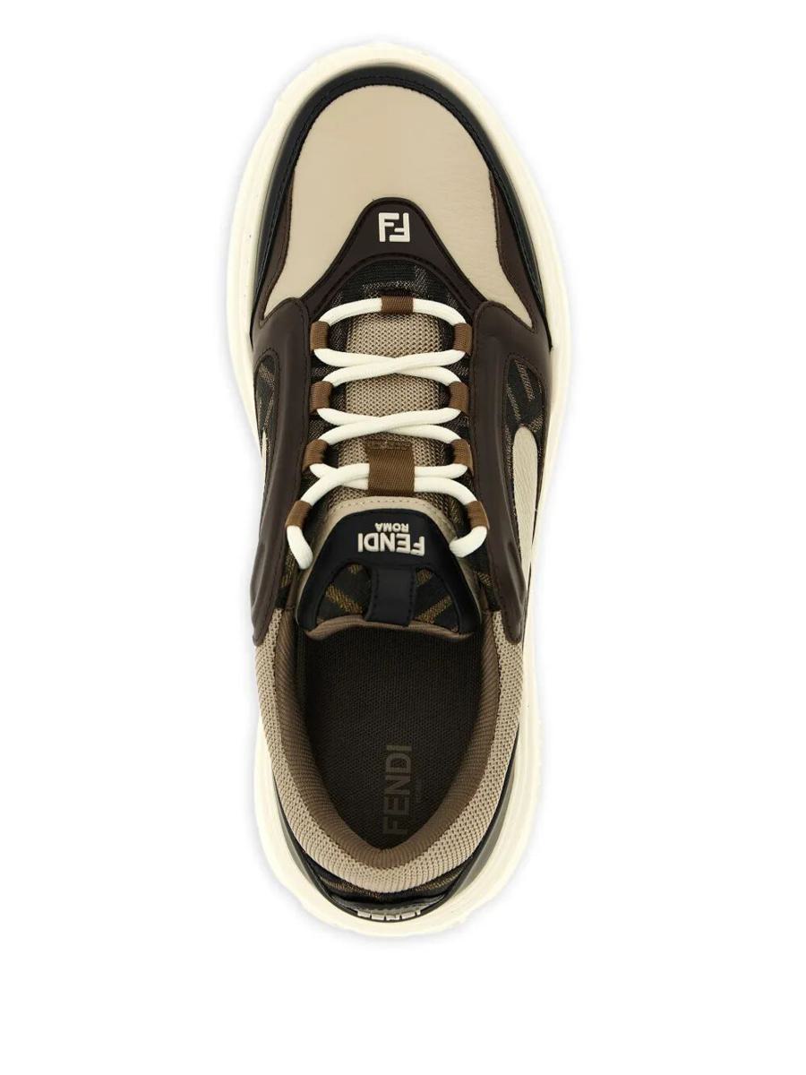 Fendi Force Leather Sneakers With Ff Jacquard And Mesh Details Shoes
