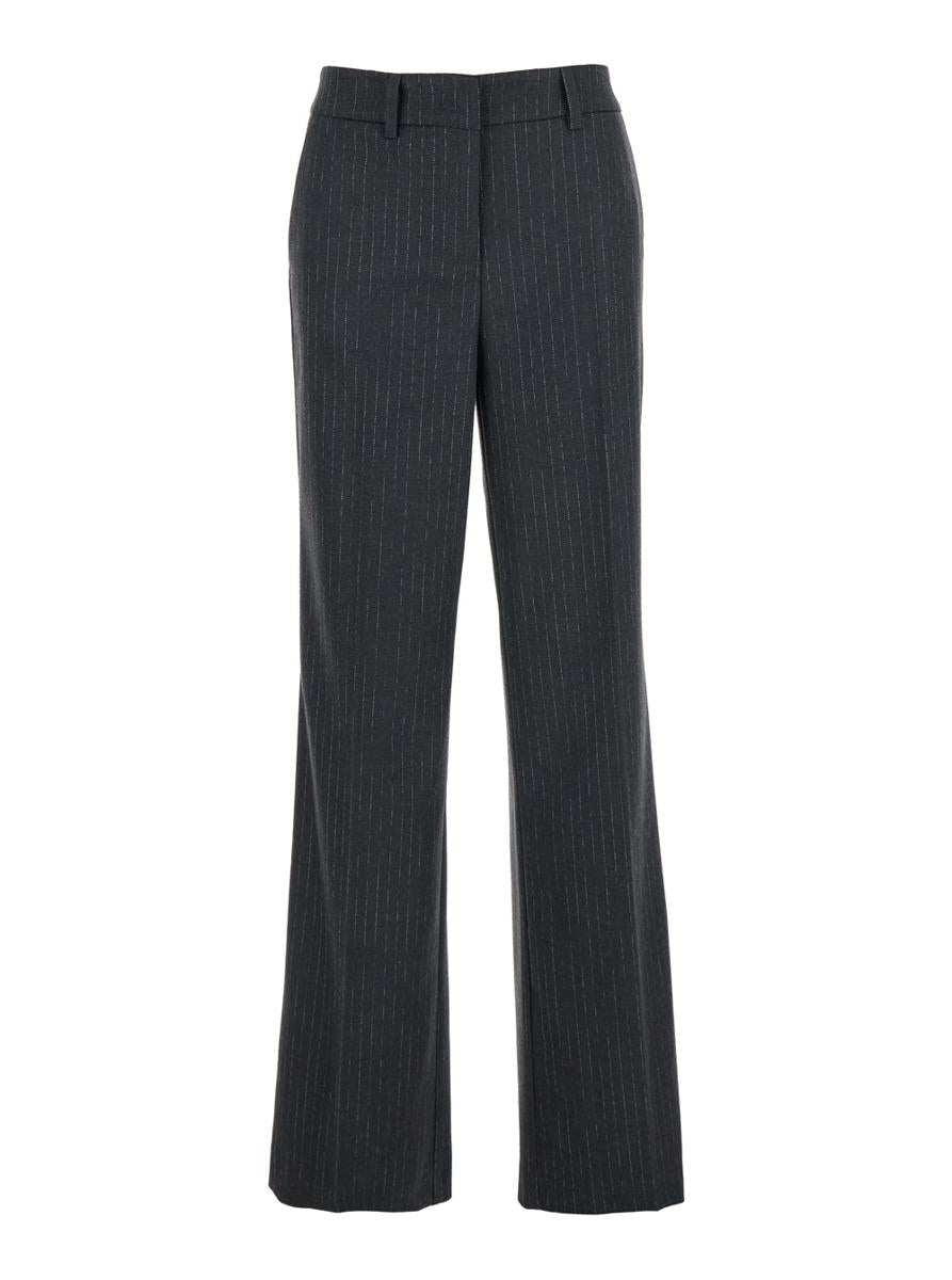 Grey Pants With Belt Loops And All-Over Striped Motif In Wool Blend Woman