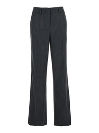 Grey Pants With Belt Loops And All-Over Striped Motif In Wool Blend Woman