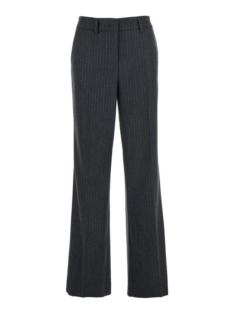 Grey Pants With Belt Loops And All-Over Striped Motif In Wool Blend Woman